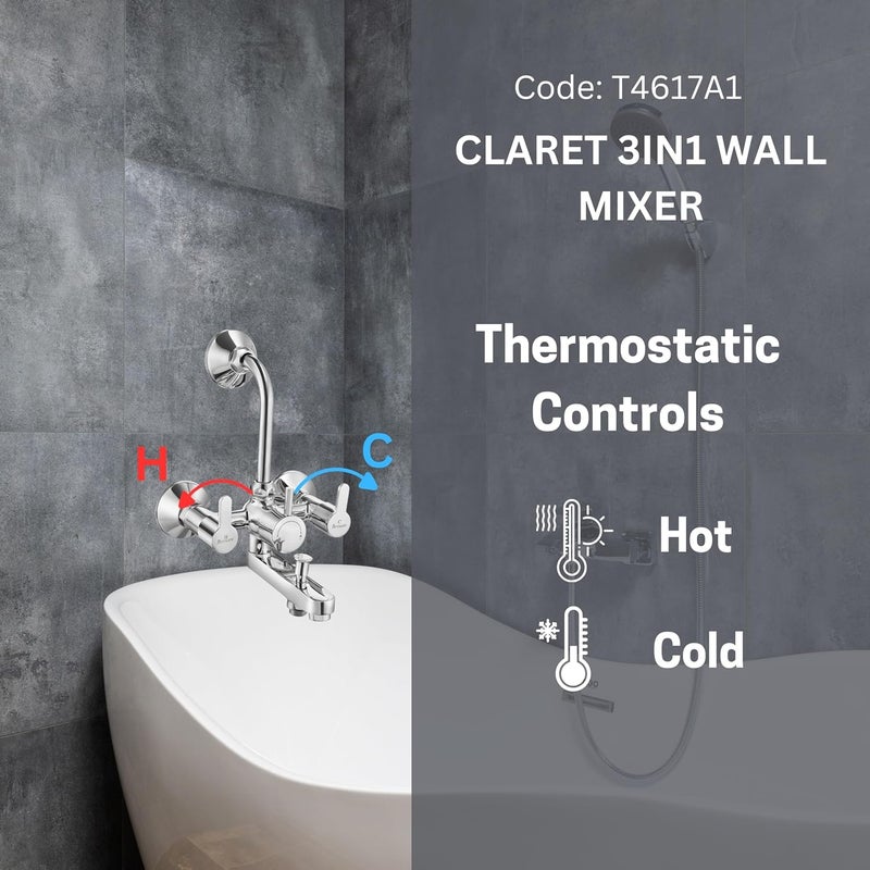 PARRYWARE T4617a1 Wall Mixer 3 in 1 ClaretSilver - Image 2
