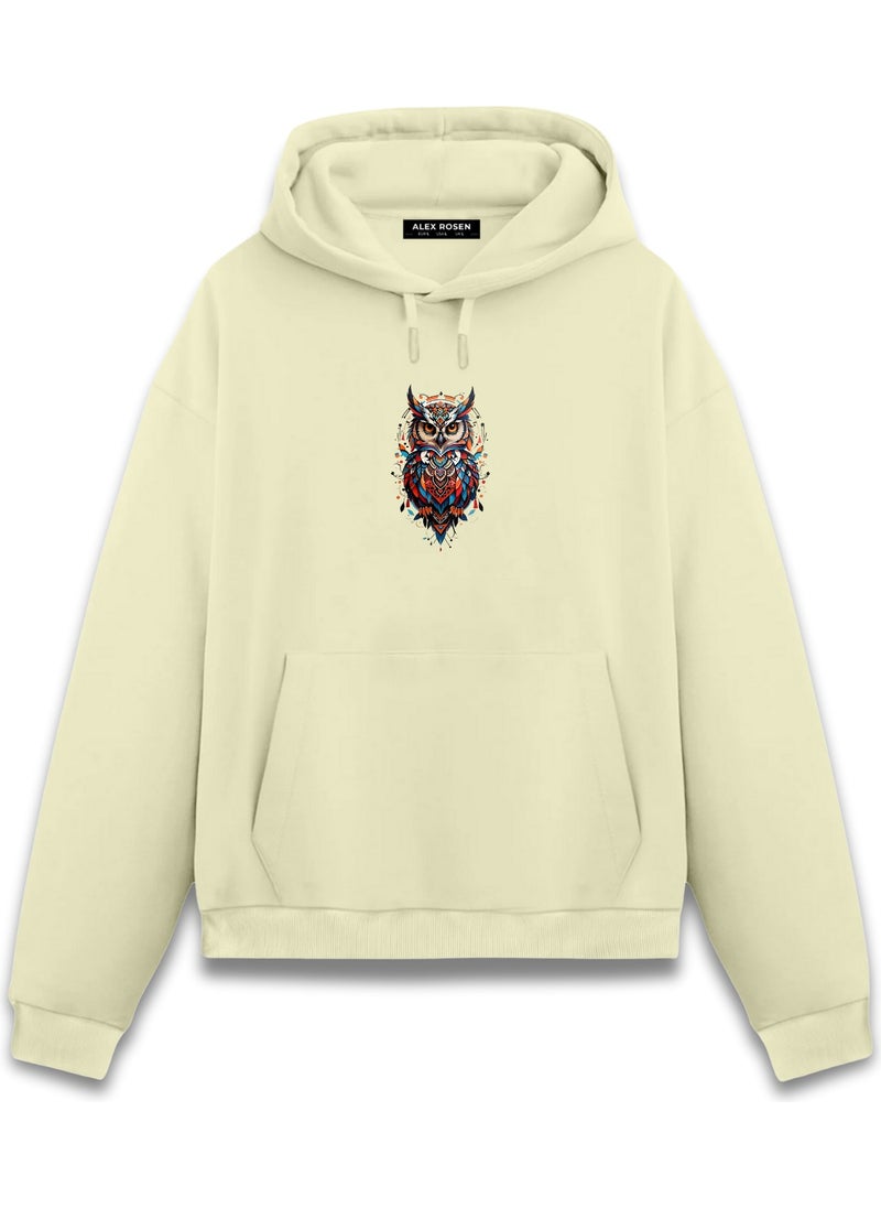 Alex Rosen Printed Cream Unisex Oversize Fit Cotton Hooded Sweatshirt  - Image 1