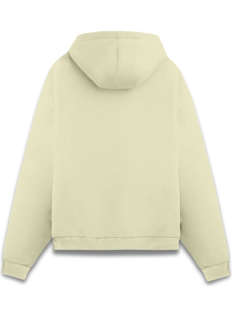 Alex Rosen Printed Cream Unisex Oversize Fit Cotton Hooded Sweatshirt  - Image 2