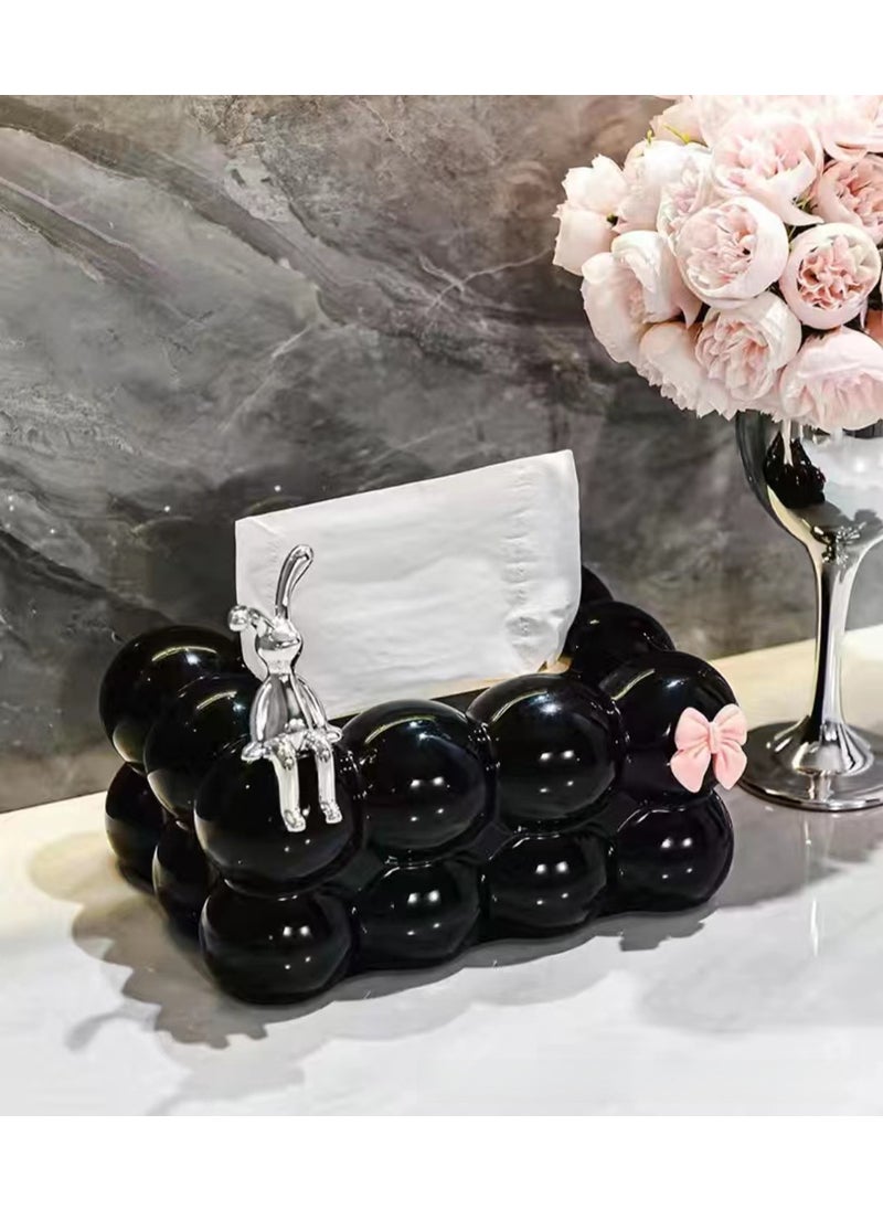 Generic Cute Creative Cotton Candy Tissue Box HolderTissue Box + sitting rabbit + bow [advanced black]] Tissue Box + sitting rabbit + bow [advanced black]] 