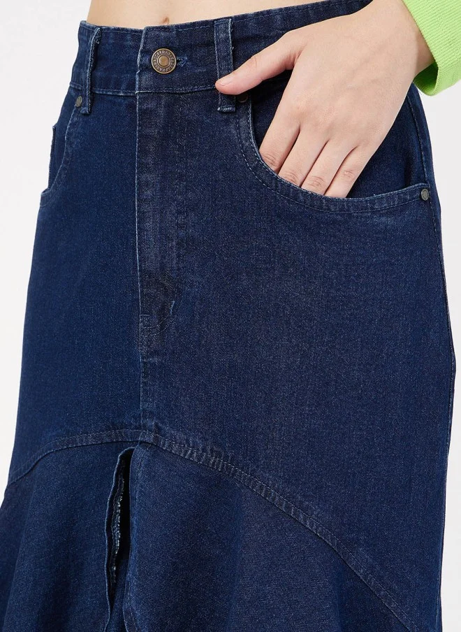 SASSAFRAS Denim Ruffled High Low Skirt for Women