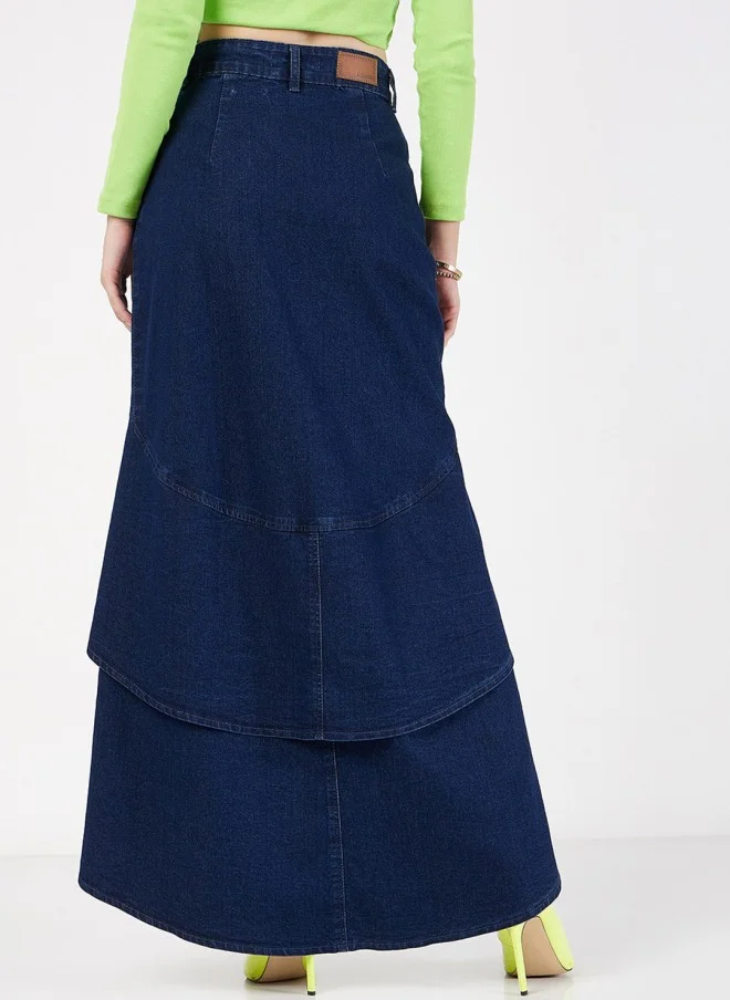 SASSAFRAS Denim Ruffled High Low Skirt for Women