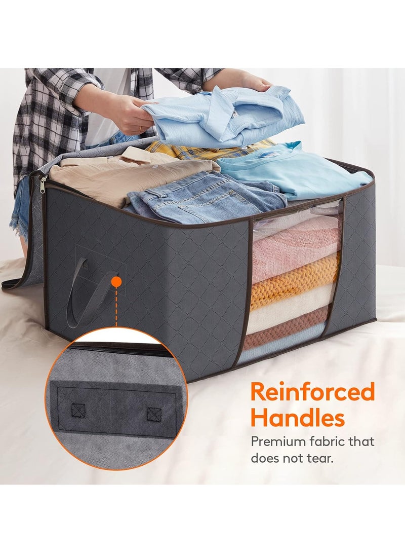 Sprinters 90L Large Storage Bags, 6 Pack Closet Organizers and Storage, Clothes Foldable Storage Bins with Reinforced Handles, Storage Containers for Clothing, Blanket, Comforters,Bedding, Gray