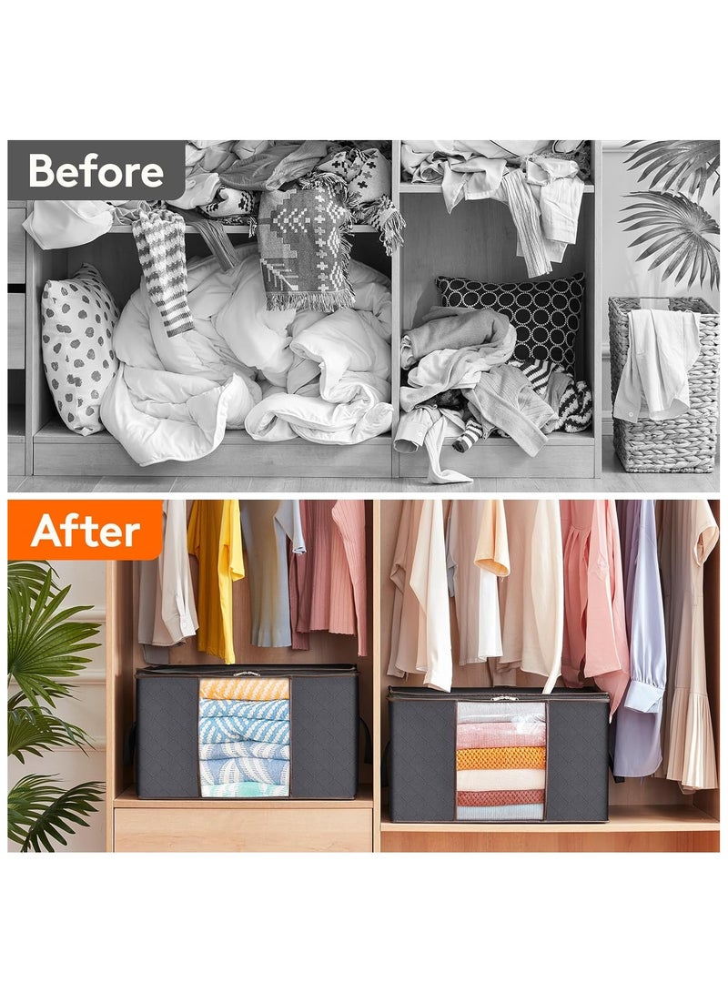 Sprinters 90L Large Storage Bags, 6 Pack Closet Organizers and Storage, Clothes Foldable Storage Bins with Reinforced Handles, Storage Containers for Clothing, Blanket, Comforters,Bedding, Gray