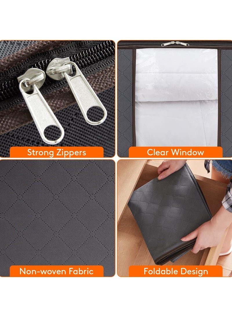 Sprinters 90L Large Storage Bags, 6 Pack Closet Organizers and Storage, Clothes Foldable Storage Bins with Reinforced Handles, Storage Containers for Clothing, Blanket, Comforters,Bedding, Gray