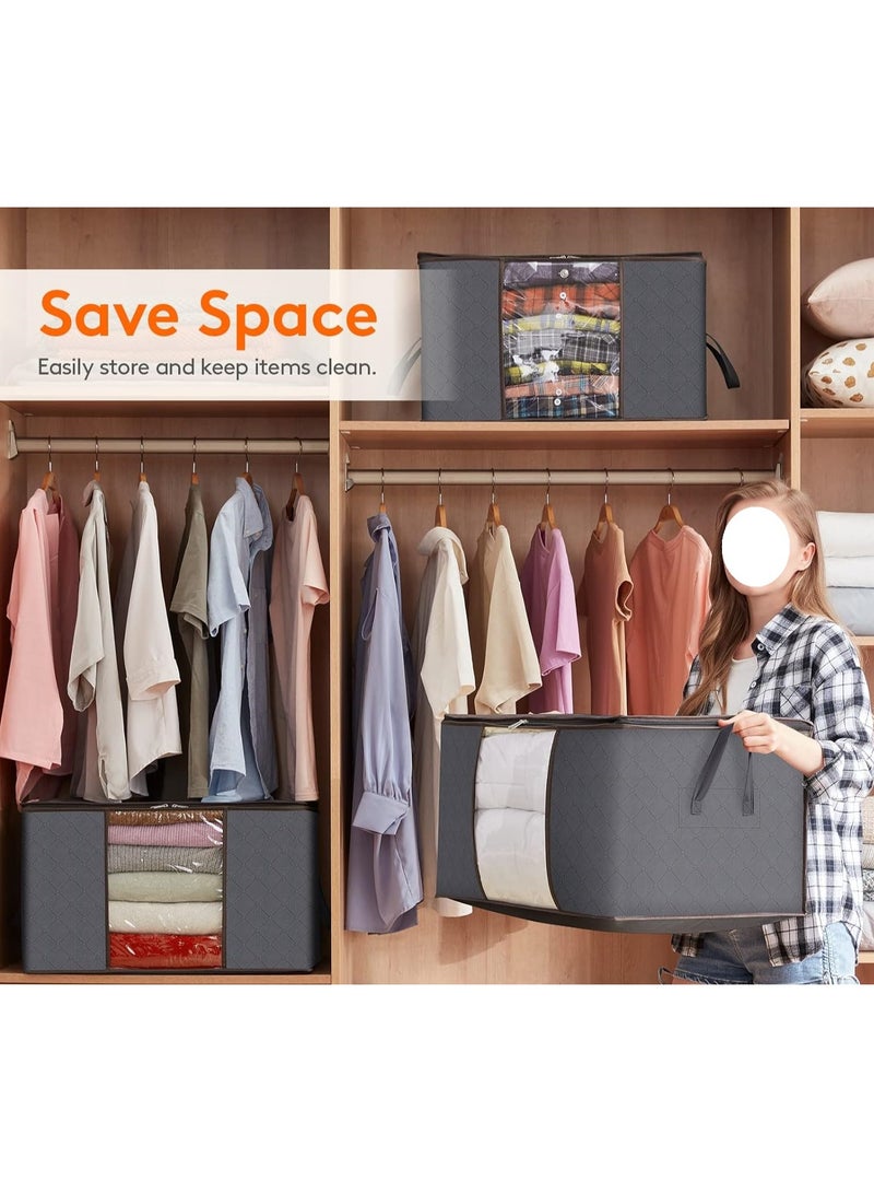 Sprinters 90L Large Storage Bags, 6 Pack Closet Organizers and Storage, Clothes Foldable Storage Bins with Reinforced Handles, Storage Containers for Clothing, Blanket, Comforters,Bedding, Gray