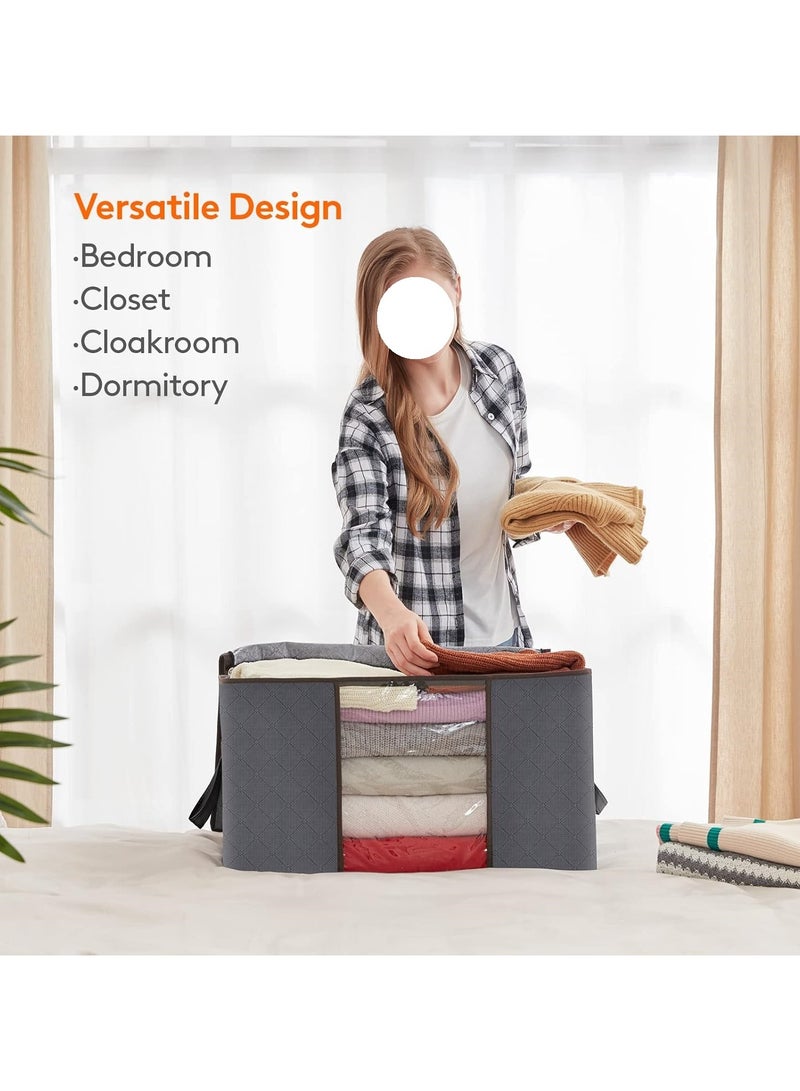 Sprinters 90L Large Storage Bags, 6 Pack Closet Organizers and Storage, Clothes Foldable Storage Bins with Reinforced Handles, Storage Containers for Clothing, Blanket, Comforters,Bedding, Gray