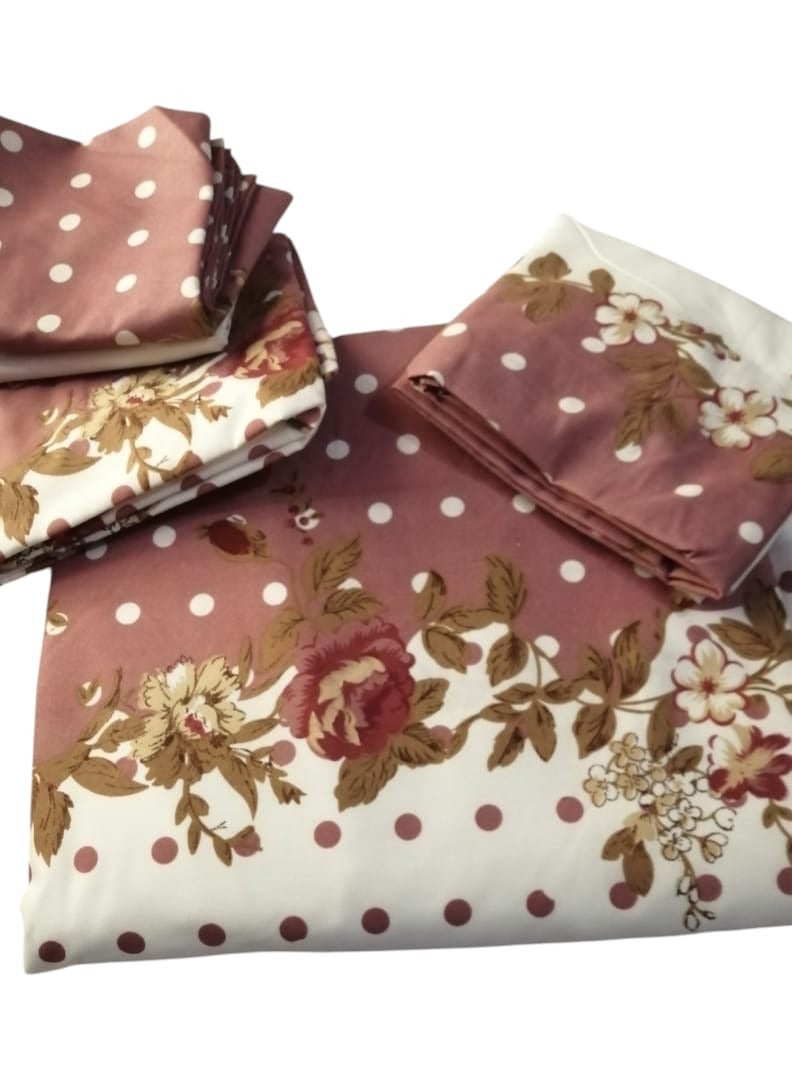 Large 5-piece cotton bed set in brown and chic tulle with a distinctive design -  - Image 1