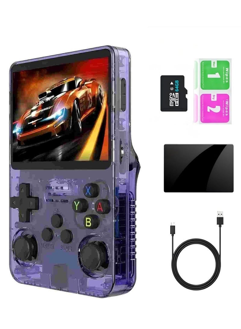 JAJEEK Retro Handheld Game Console with 64G Card, R36s Portable Retro Game Console Linux Game System 13+ Emulator 15000 Games 3.5" IPS Screen (Purple 64G) - Image 1