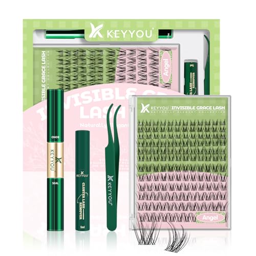 KEYYOU Angel lash Clusters Kit Lash Extension Kit C Curl 144Pcs Eyelash Extension Kit Wispy Natural Invisible Band Lash Kit with Waterproof DIY Lash Extension Kit at HomeAngelD818MIX - Image 1