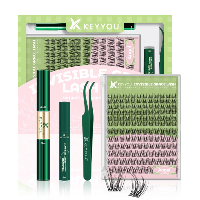 KEYYOU Angel lash Clusters Kit Lash Extension Kit C Curl 144Pcs Eyelash Extension Kit Wispy Natural Invisible Band Lash Kit with Waterproof DIY Lash Extension Kit at HomeAngelD818MIX - Image 2
