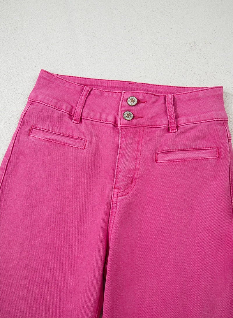 Sidefeel Women's Wide Leg Jeans High Waisted Straight Leg Stretchy Jeans Tummy Control Trendy Loose Ankle Denim Pants Hot Pink Size 14 - Image 3