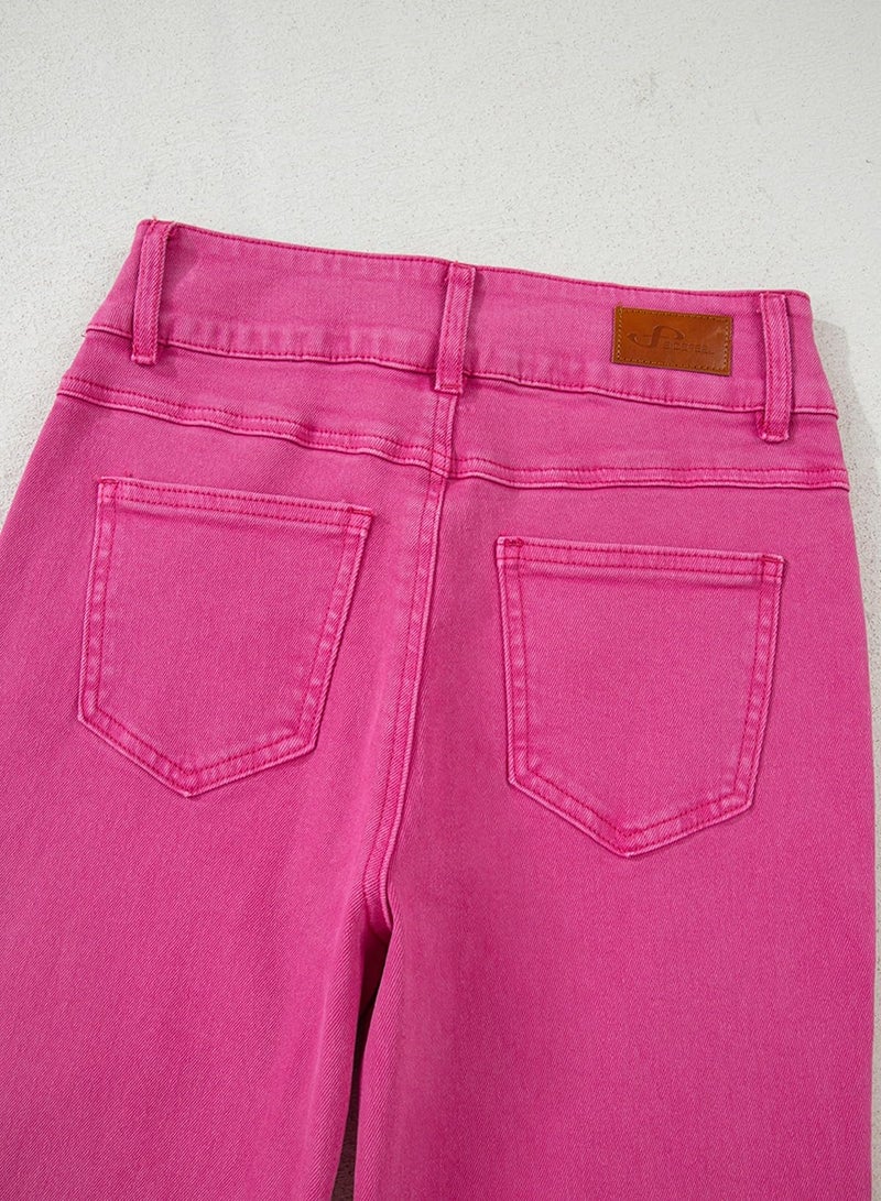 Sidefeel Women's Wide Leg Jeans High Waisted Straight Leg Stretchy Jeans Tummy Control Trendy Loose Ankle Denim Pants Hot Pink Size 14 - Image 4