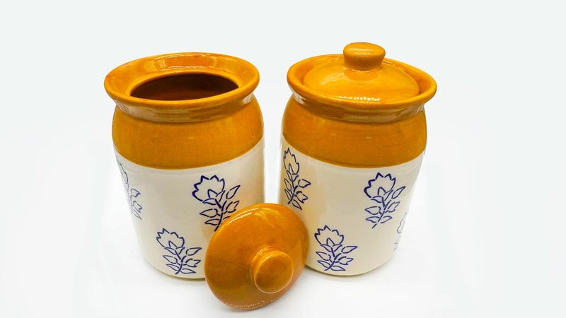 Kraftlik Handicrafts Ceramic Jars Table Pickle Jar Ceramic Jars Containers For Storage Handmade Ceramic Pickle Jar Set with Lid Cookie Jar 1000ml1000ml - Image 2