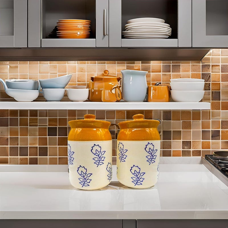 Kraftlik Handicrafts Ceramic Jars Table Pickle Jar Ceramic Jars Containers For Storage Handmade Ceramic Pickle Jar Set with Lid Cookie Jar 1000ml1000ml - Image 5