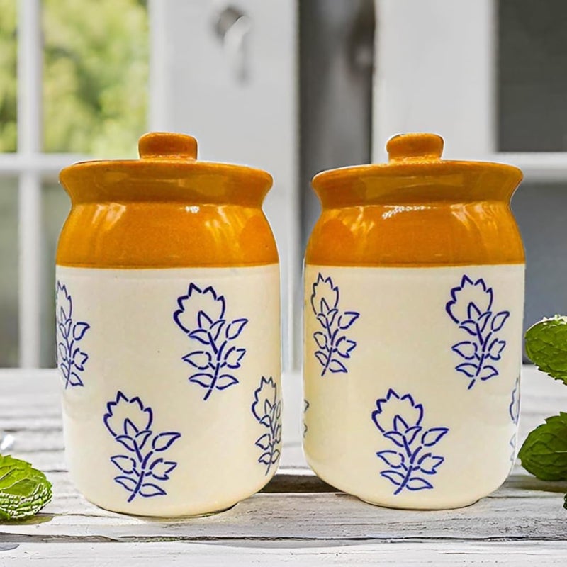 Kraftlik Handicrafts Ceramic Jars Table Pickle Jar Ceramic Jars Containers For Storage Handmade Ceramic Pickle Jar Set with Lid Cookie Jar 1000ml1000ml - Image 1