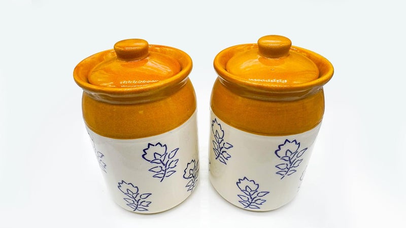 Kraftlik Handicrafts Ceramic Jars Table Pickle Jar Ceramic Jars Containers For Storage Handmade Ceramic Pickle Jar Set with Lid Cookie Jar 1000ml1000ml - Image 3