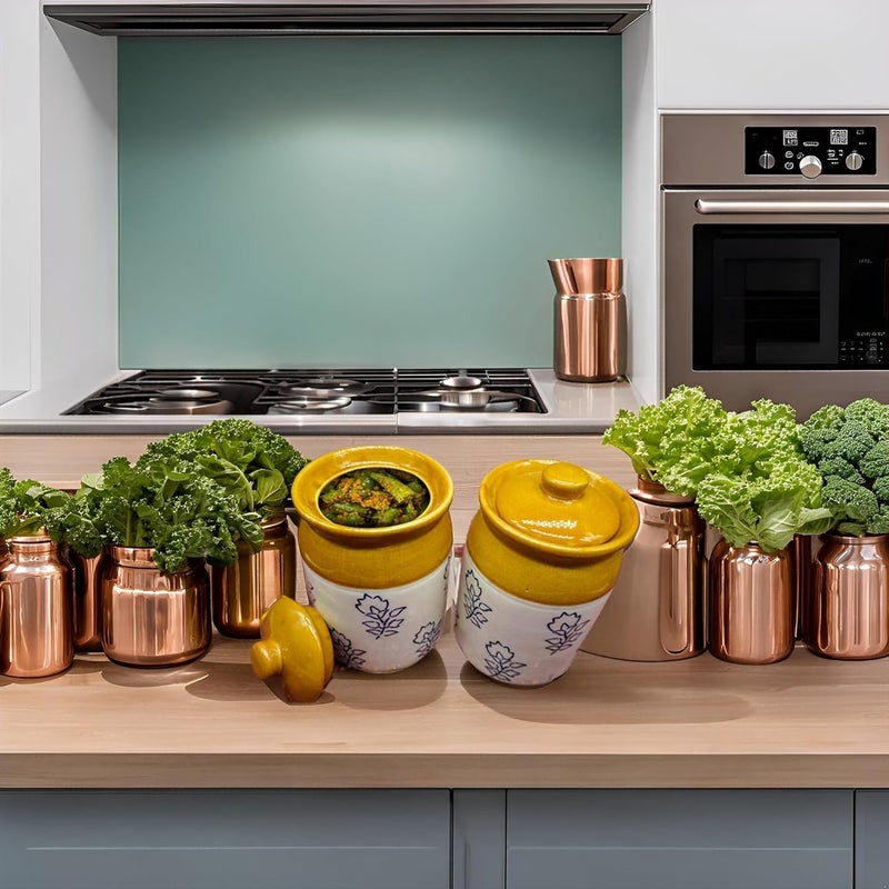 Kraftlik Handicrafts Ceramic Jars Table Pickle Jar Ceramic Jars Containers For Storage Handmade Ceramic Pickle Jar Set with Lid Cookie Jar 1000ml1000ml - Image 4