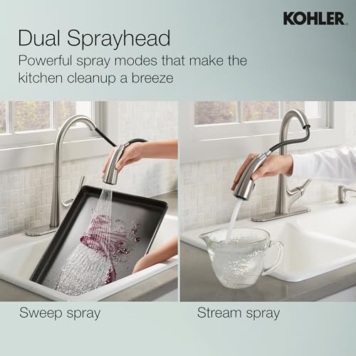 Kohler Malleco Pulldown Sink Tap for Kitchen - Vibrant Stainless Finish - Single Lever Kitchen Faucet with Matching Soap Dispenser - Kitchen Water Tap with 360° Spout Rotation 562IN-SD-VS - Image 5