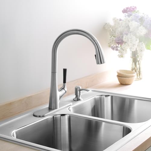 Kohler Malleco Pulldown Sink Tap for Kitchen - Vibrant Stainless Finish - Single Lever Kitchen Faucet with Matching Soap Dispenser - Kitchen Water Tap with 360° Spout Rotation 562IN-SD-VS - Image 1