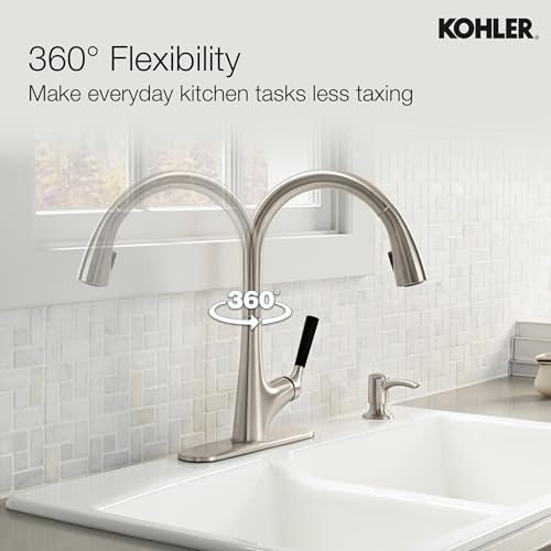 Kohler Malleco Pulldown Sink Tap for Kitchen - Vibrant Stainless Finish - Single Lever Kitchen Faucet with Matching Soap Dispenser - Kitchen Water Tap with 360° Spout Rotation 562IN-SD-VS - Image 3