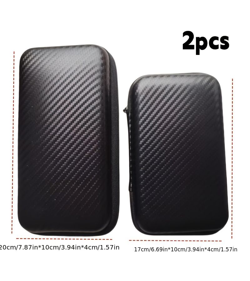 2 Piece EVA Hard Shell Travel Storage Bag Set Carbon Fiber Pattern Organizer Pouch - Image 3