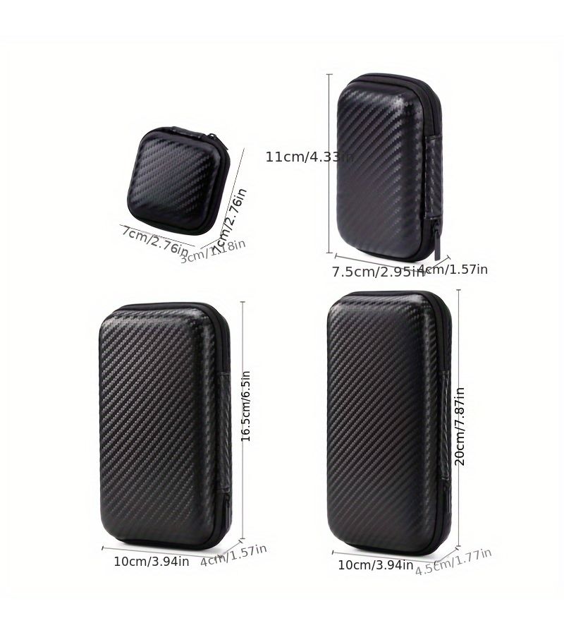 2 Piece EVA Hard Shell Travel Storage Bag Set Carbon Fiber Pattern Organizer Pouch - Image 4