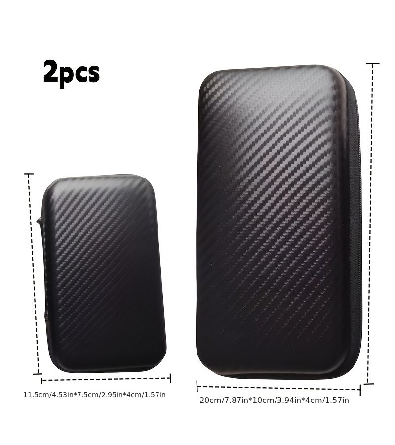 2 Piece EVA Hard Shell Travel Storage Bag Set Carbon Fiber Pattern Organizer Pouch - Image 5
