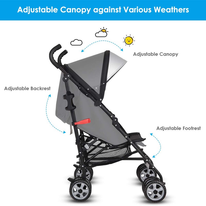 HONEY JOY Baby Lightweight Stroller, Compact Travel Stroller for Airplane, Adjustable Backrest & Canopy, 5-Point Harness, Cup Holder, Storage Basket, Foldable Umbrella Stroller for Toddlers (Black) - Image 5