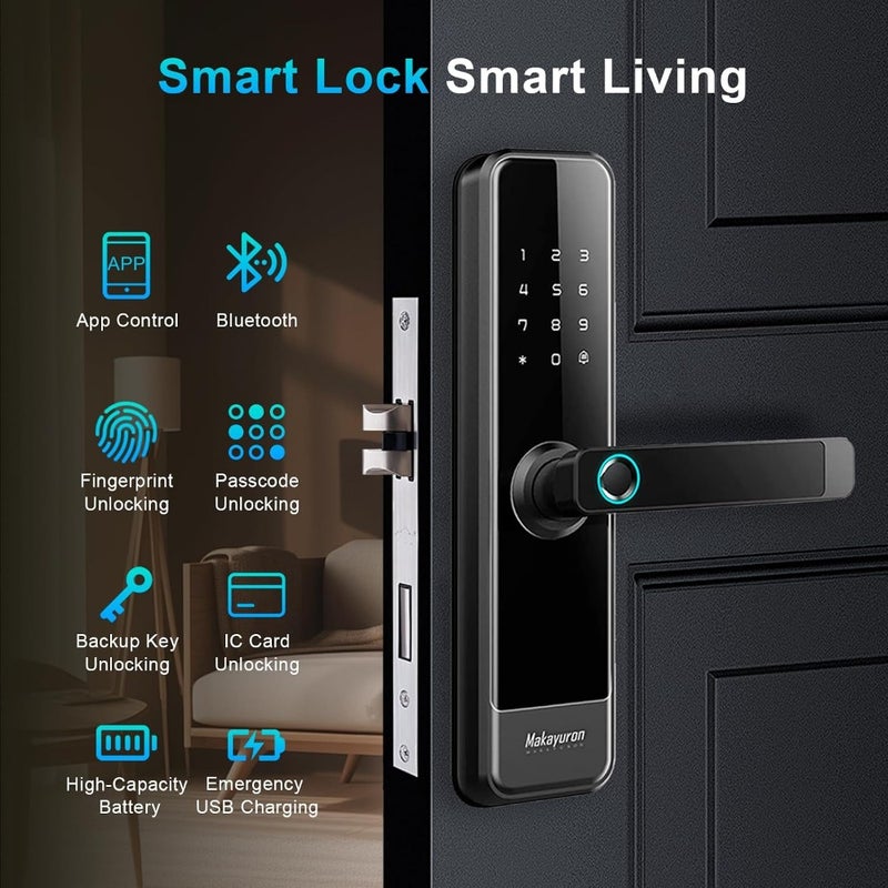 M305TT Smart Fingerprint Door Lock, TTLock Bluetooth App Control, 5 Unlock Ways Fingerprint/Code/7 Cards/2 Keys/App,4585 Mortise, Anti-Theft Button - Image 3