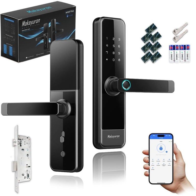 M305TT Smart Fingerprint Door Lock, TTLock Bluetooth App Control, 5 Unlock Ways Fingerprint/Code/7 Cards/2 Keys/App,4585 Mortise, Anti-Theft Button - Image 1