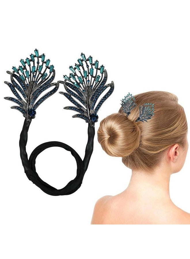 SUNBEET Hair Bun Accessories for Women, Quick Bun Maker for, Green stone Clips for Women Medium Thick Hair, Floral Hair Style Accessories Twist Bun Clips for Party, Wedding (BLUE) - Image 1