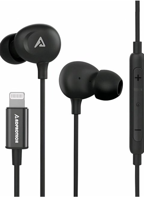 ADPROTECH iPhone Earbuds MFi Certified Compatible for iPhone with Microphone Volume Control for iPhone 14ProMax/1313/12/ 11/Pro Max/Xr/Xs Max/X/8, iPad or iPod Touch with Lightning Port, Black