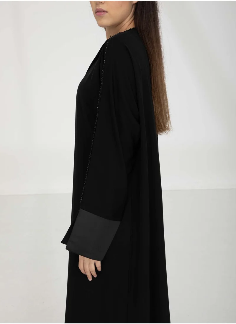 MSquare Fashion Elegant Black Lapel Abaya - Perfect for Office & Meetings with Headscarf