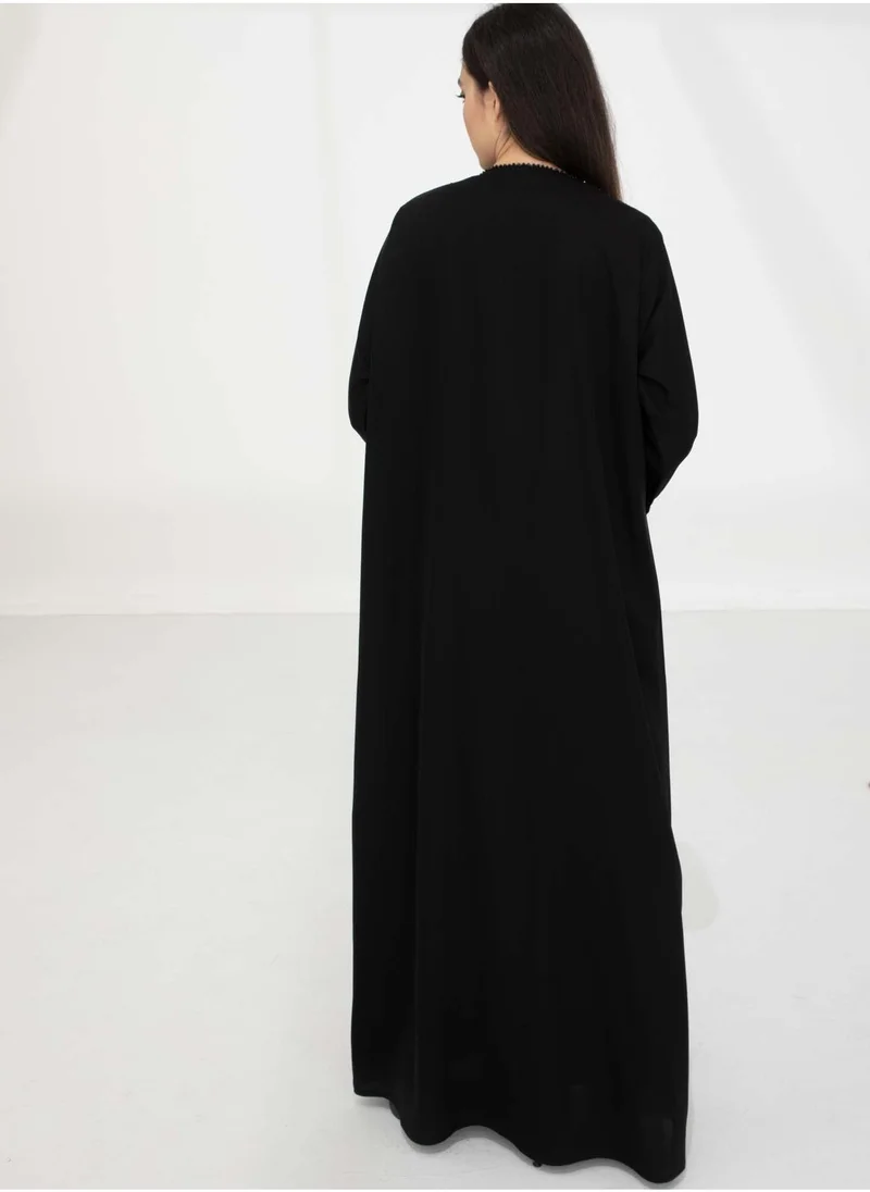 MSquare Fashion Elegant Black Lapel Abaya - Perfect for Office & Meetings with Headscarf