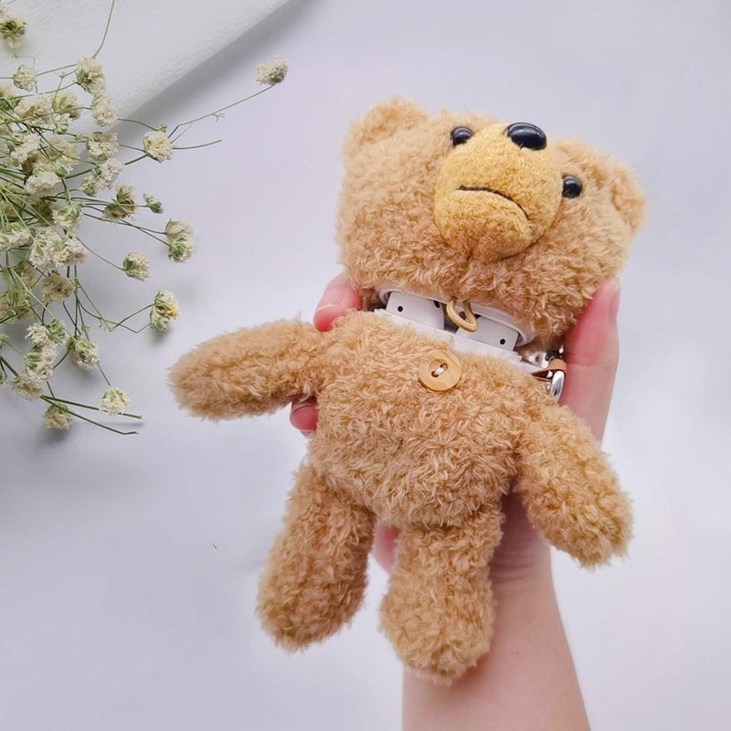 جابي Compatible with AirPods Pro Fur Case Girls 3D Cartoon Cute Teddy Bear Doll Plush Fluffy Warm Carrying Case Soft Protective AirPods Pro Case Cover Accessories for AirPods Pro 2019 Light Brown - Image 3