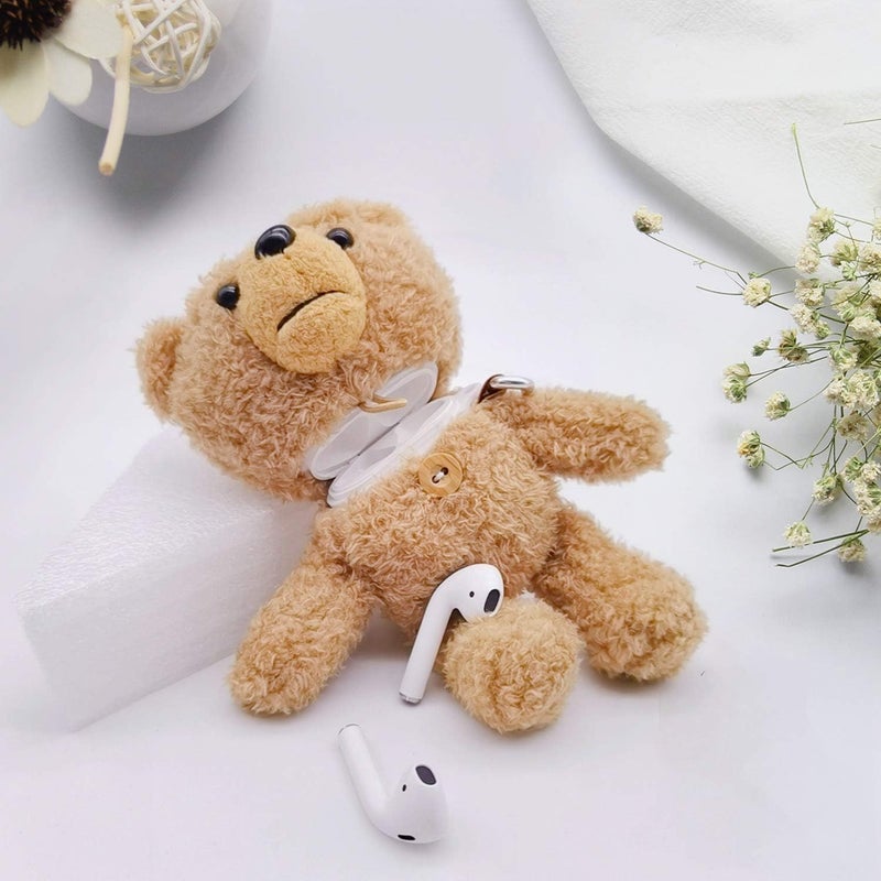 جابي Compatible with AirPods Pro Fur Case Girls 3D Cartoon Cute Teddy Bear Doll Plush Fluffy Warm Carrying Case Soft Protective AirPods Pro Case Cover Accessories for AirPods Pro 2019 Light Brown - Image 4
