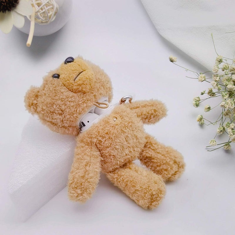جابي Compatible with AirPods Pro Fur Case Girls 3D Cartoon Cute Teddy Bear Doll Plush Fluffy Warm Carrying Case Soft Protective AirPods Pro Case Cover Accessories for AirPods Pro 2019 Light Brown - Image 5