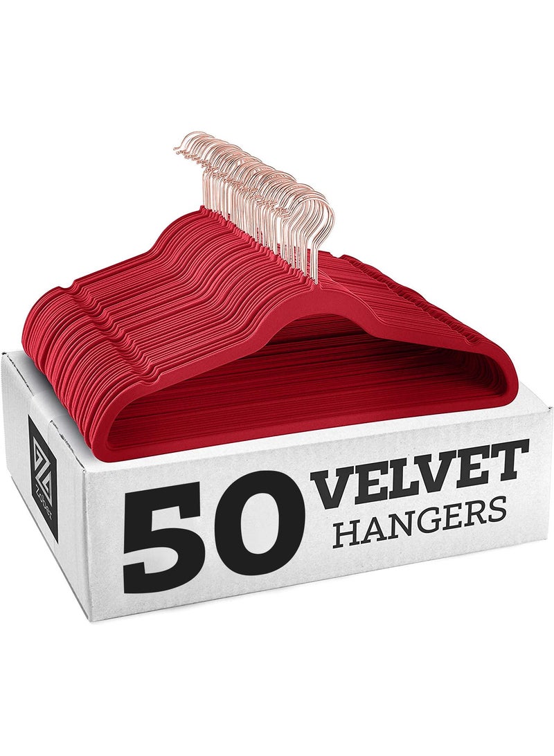 Y&D Red Rose Gold Hook  50-Piece Flocking Clothes Drying Magic Anti Wrinkle Multi Function Anti Slip Hanger  - Image 1