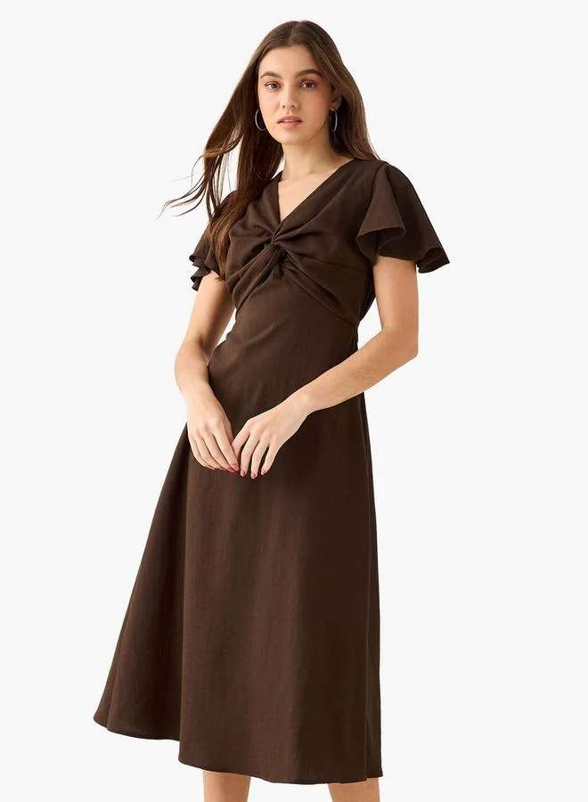 Splash FAV Twisted Midi A-Line Dress with Angel Sleeves