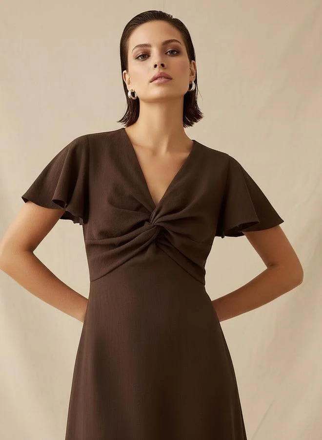 Splash FAV Twisted Midi A-Line Dress with Angel Sleeves