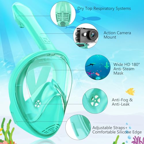Hydiview Kids Snorkel Mask Full Face, Snorkeling Gear for Kids 2-14 with Camera Mount, 180 Degree Panoramic View Snorkeling Set Anti-Fog Anti-Leak (Pink+Cyan) - Image 2