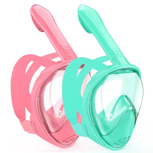 Hydiview Kids Snorkel Mask Full Face, Snorkeling Gear for Kids 2-14 with Camera Mount, 180 Degree Panoramic View Snorkeling Set Anti-Fog Anti-Leak (Pink+Cyan) - Image 1