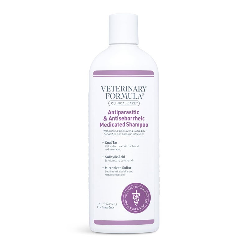 Veterinary Formula Clinical Care Antiparasitic & Antiseborrheic Medicated Dog Shampoo, 16 oz – Paraben, Dye, Soap Free – Hydrating and Antifungal Shampoo for Dogs, White - Image 1