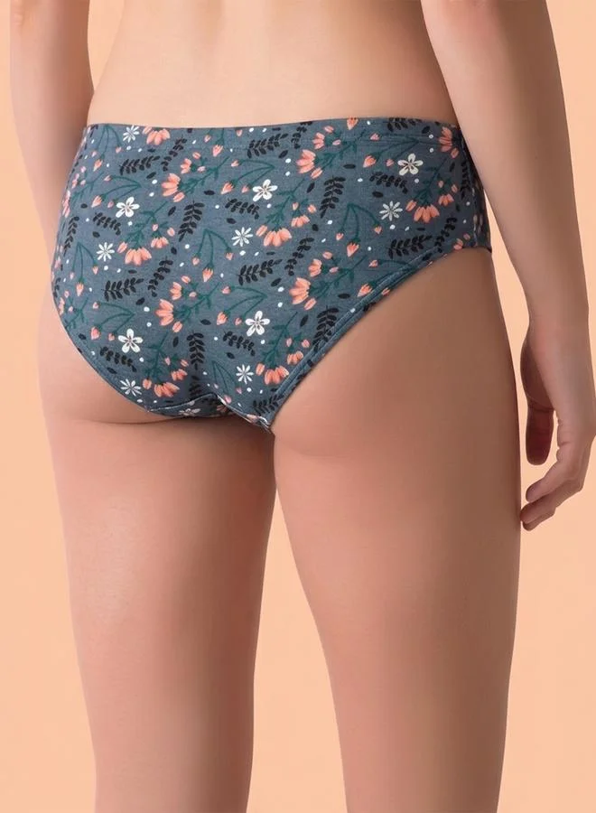 كلوفيا Pack of 3-Mid Waist Printed Hipster Panties with Inner Elastic - 100% Cotton