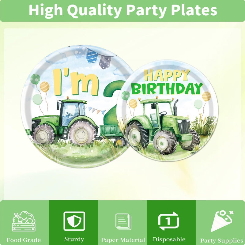 Rakuto Tractor 2nd Birthday Decorations Supplies, 96PCS Tractor Party Plates Napkins and Forks Set, Disposable Farm Two Years Old Birthday Tableware for Boys Serves 24 - Image 4