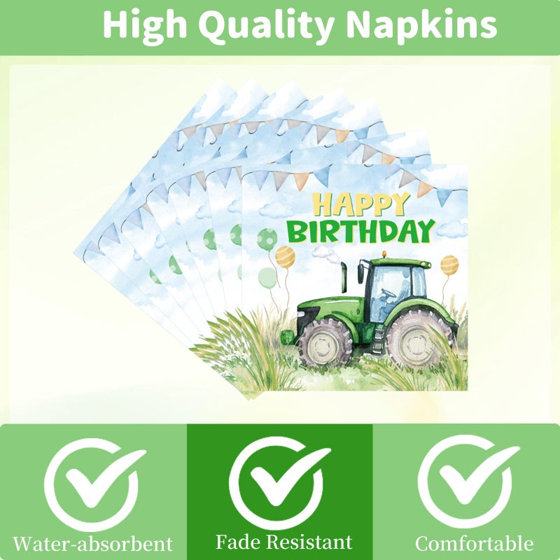 Rakuto Tractor 2nd Birthday Decorations Supplies, 96PCS Tractor Party Plates Napkins and Forks Set, Disposable Farm Two Years Old Birthday Tableware for Boys Serves 24 - Image 3