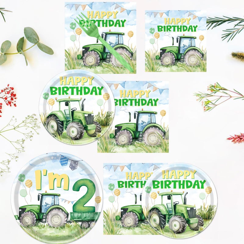 Rakuto Tractor 2nd Birthday Decorations Supplies, 96PCS Tractor Party Plates Napkins and Forks Set, Disposable Farm Two Years Old Birthday Tableware for Boys Serves 24 - Image 5