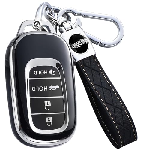 AAWQVRG Key Fob Cover for Honda - Premium Soft TPU Shell Full Protection Case with Keychain, Fits Accord Civic HR-V CR-V Pilot Passport, Black 4-Button - Image 1