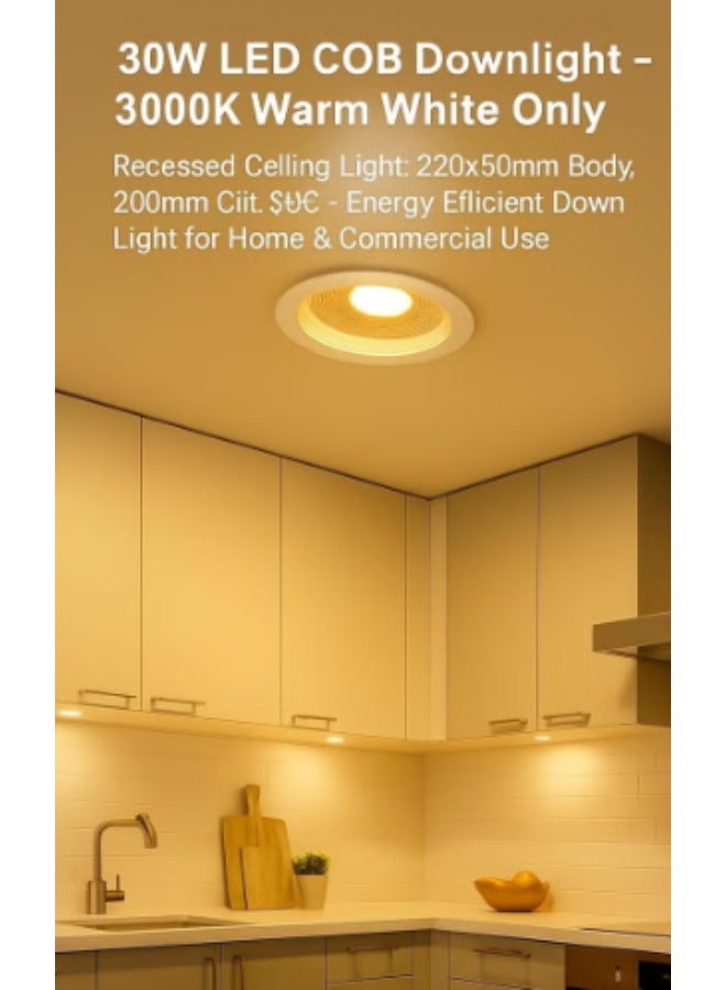 **داون لايت LED COB بقدرة 30 واط | وحدة إضاءة سقفية مدمجة (Recessed) | إضاءة أبيض دافئ 3000 كلفن | موفر للطاقة | سطوع عالٍ | للاستخدام الداخلي** - Image 5